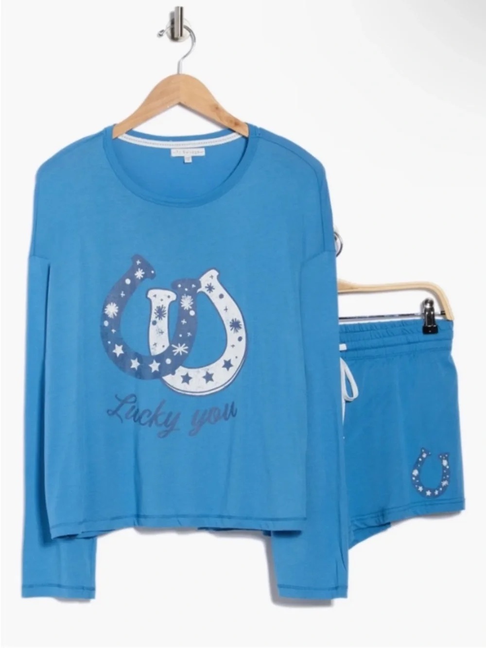 Lucky You PJ Salvage Long Sleeve Horseshoe Graphic T-Shirt & Shorts Pajamas